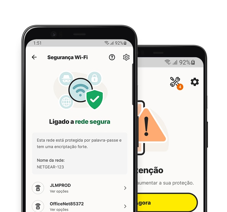 Aplicação de Segurança de Wi-Fi num tablet e num telemóvel